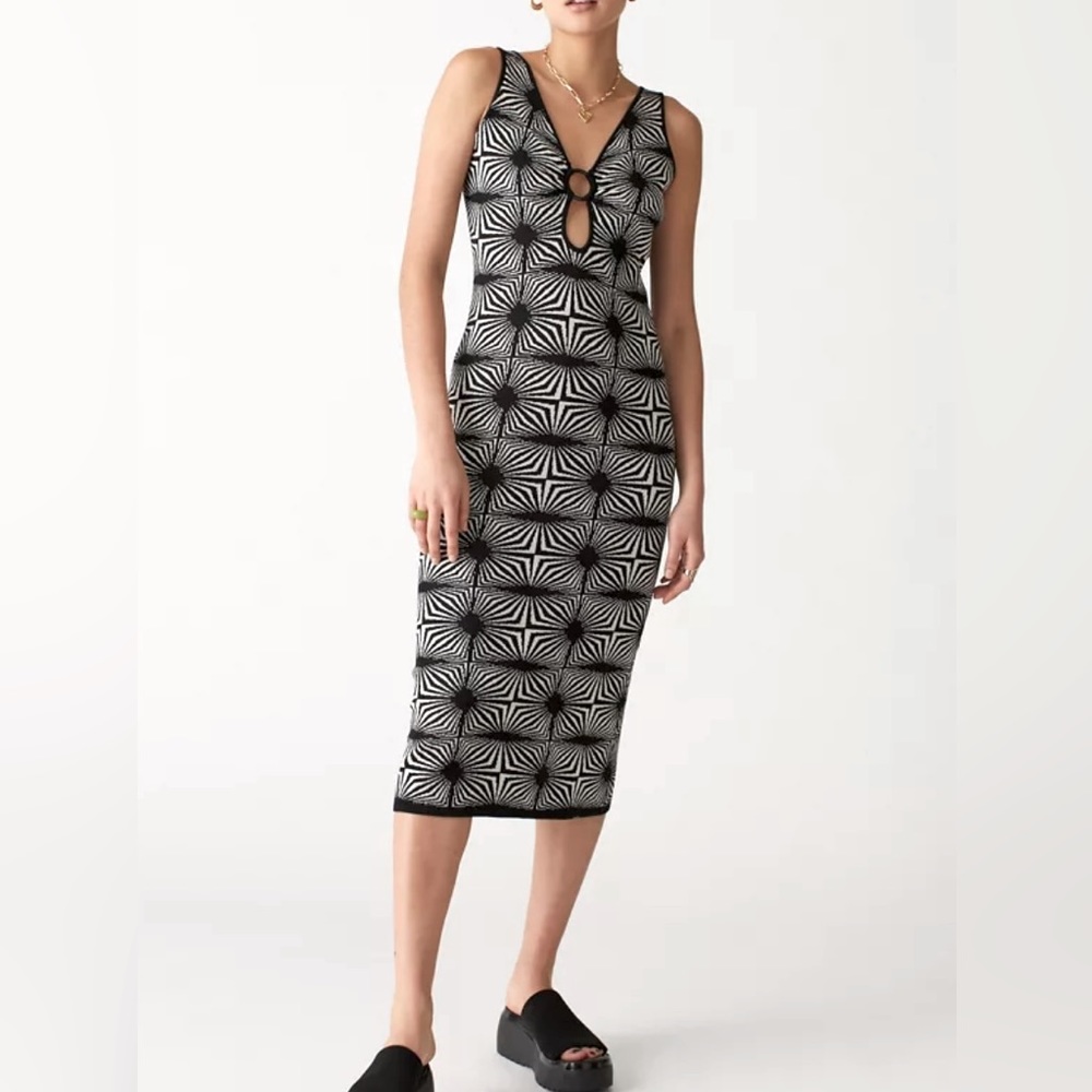 Another Girl Geo Knit Ring Front Midi Dress